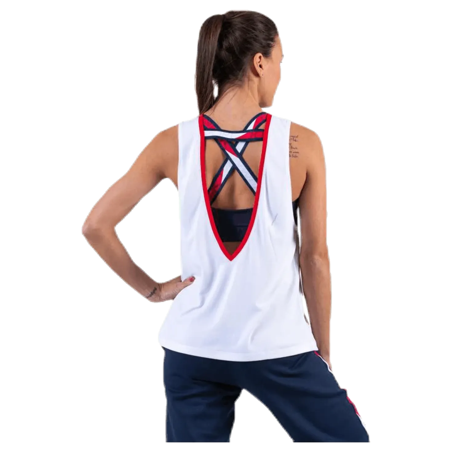 Open Back Tape Tank Top White