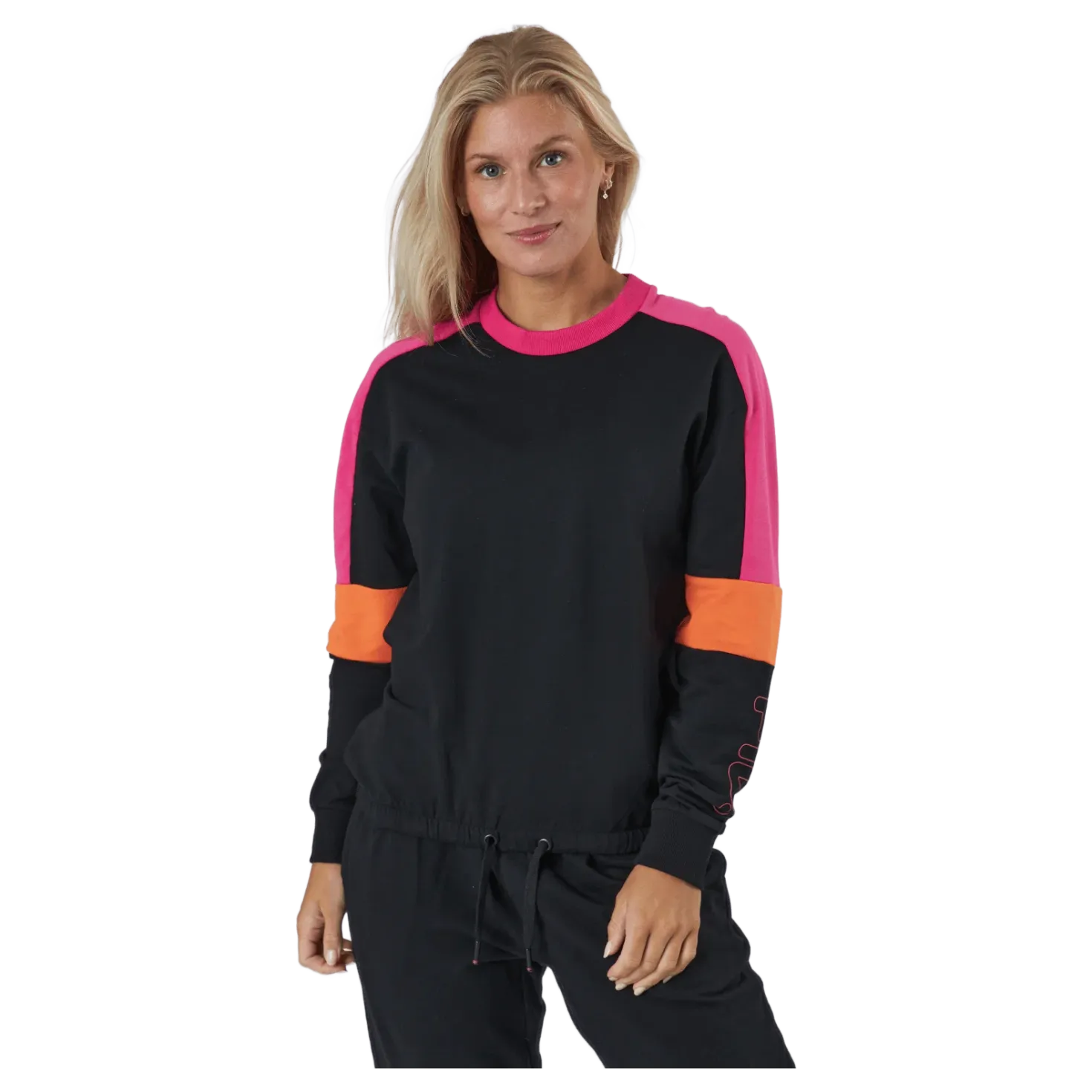 Paulina Cropped Crew Sweat Black-beetroot Purple-mandarin