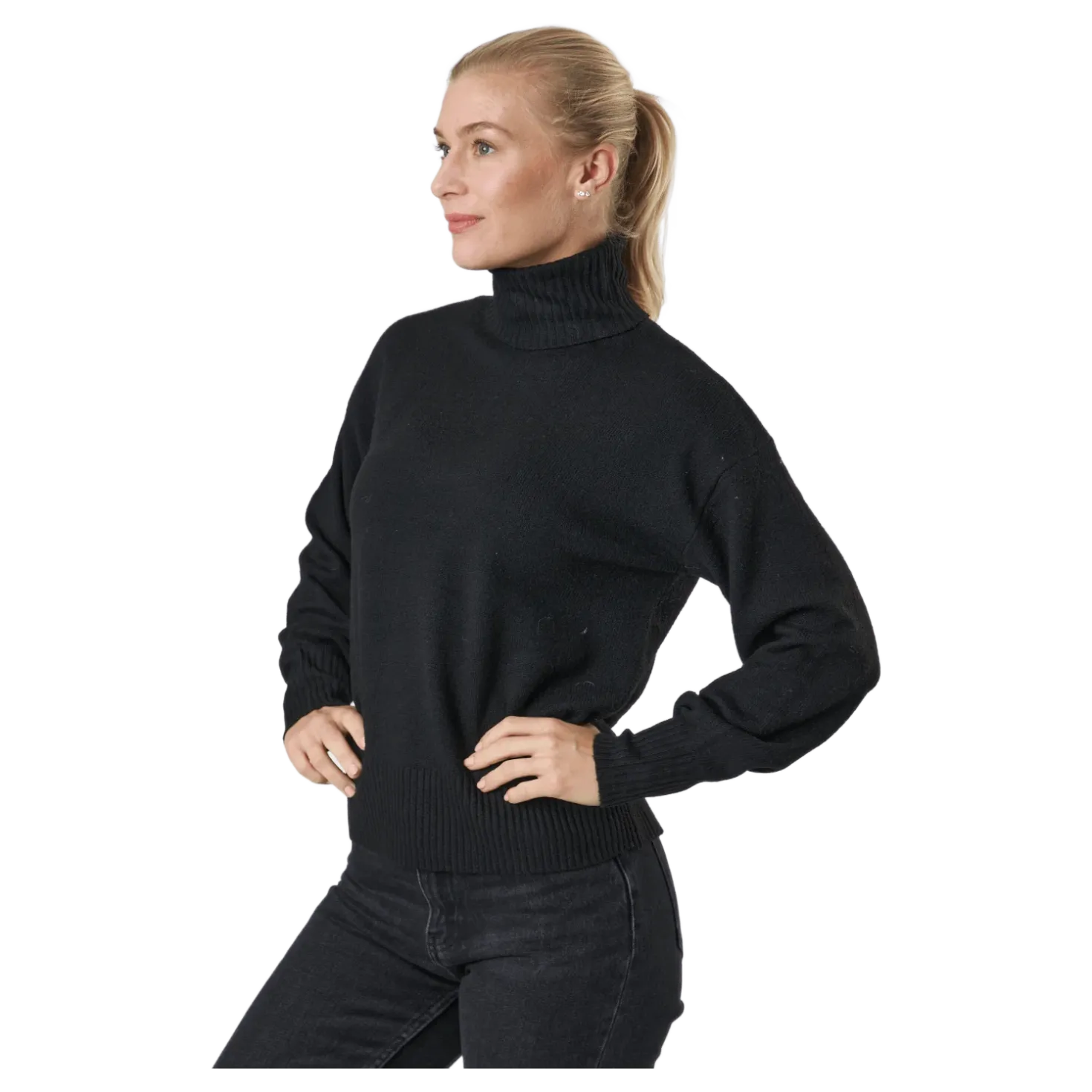 Pccava Ls High Neck Knit Bc Black