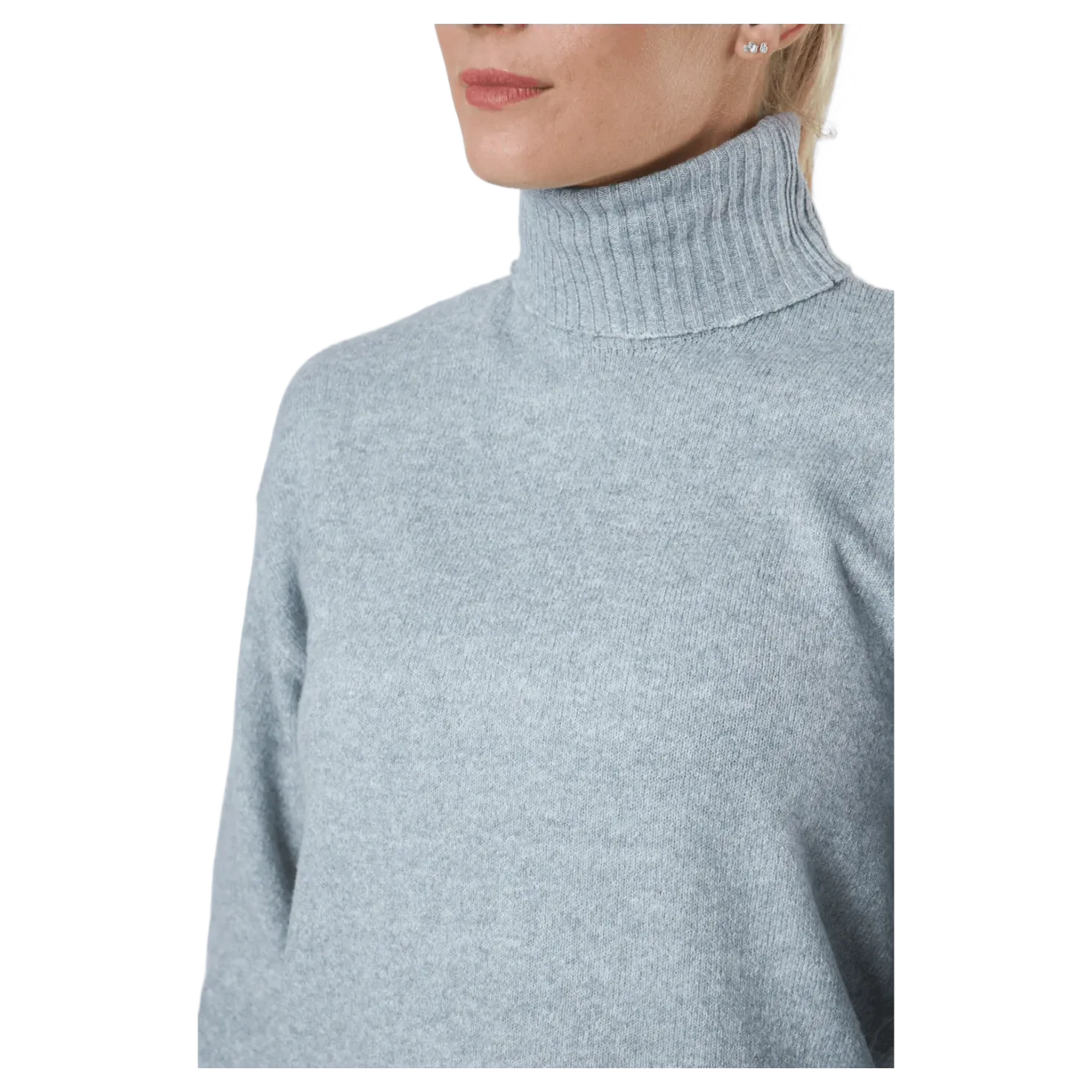 Pccava Ls High Neck Knit Bc Light Grey Melange