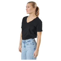 Pcria Ss V-neck Solid Tee Bc Black