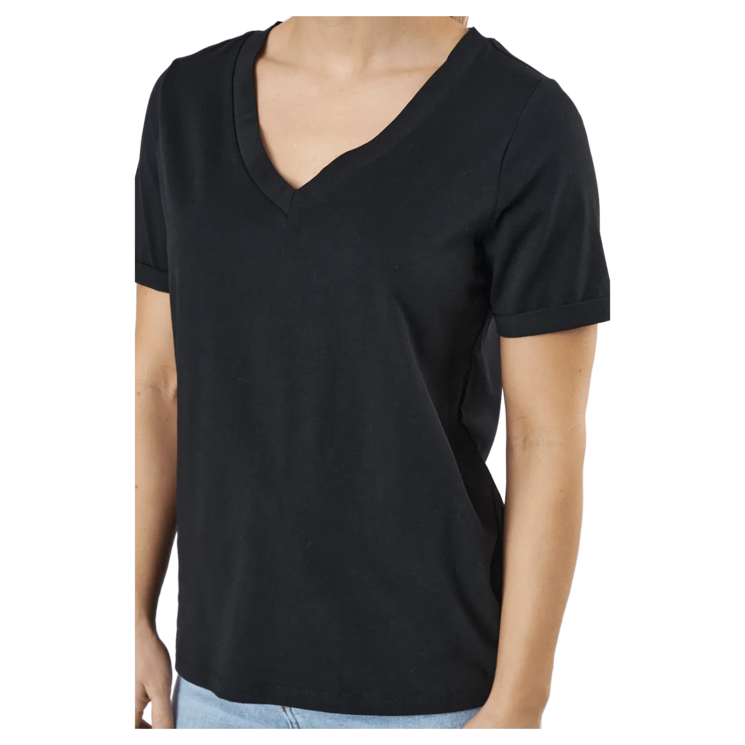 Pcria Ss V-neck Solid Tee Bc Black