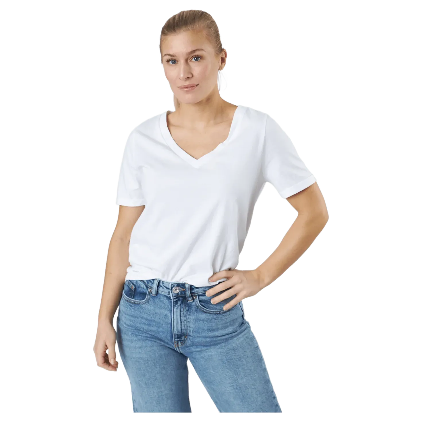 Pcria Ss V-neck Solid Tee Bc Bright White