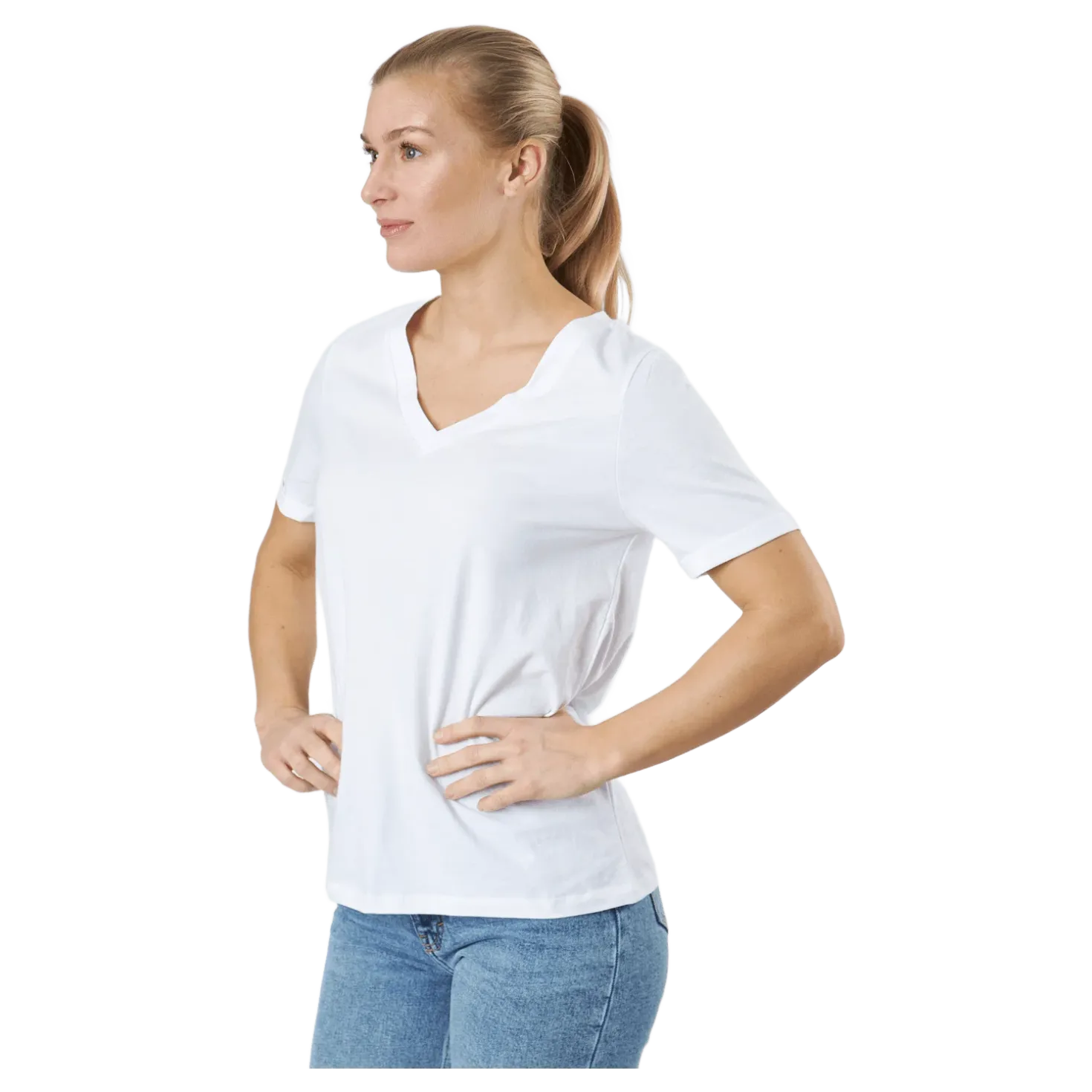 Pcria Ss V-neck Solid Tee Bc Bright White