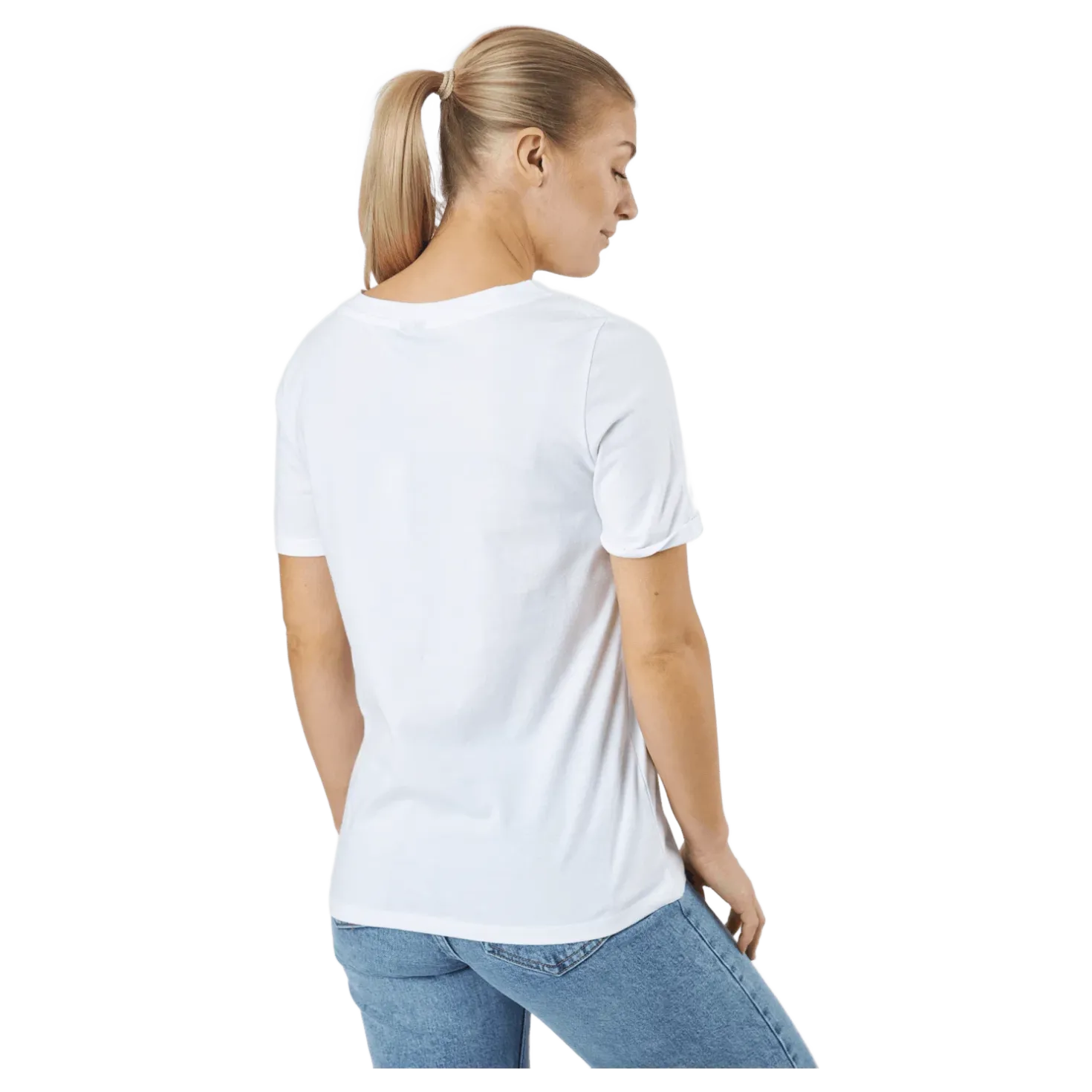 Pcria Ss V-neck Solid Tee Bc Bright White