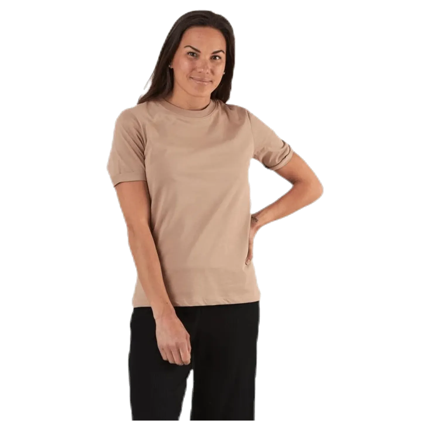 Ria Ss Fold Up Solid Tee Beige