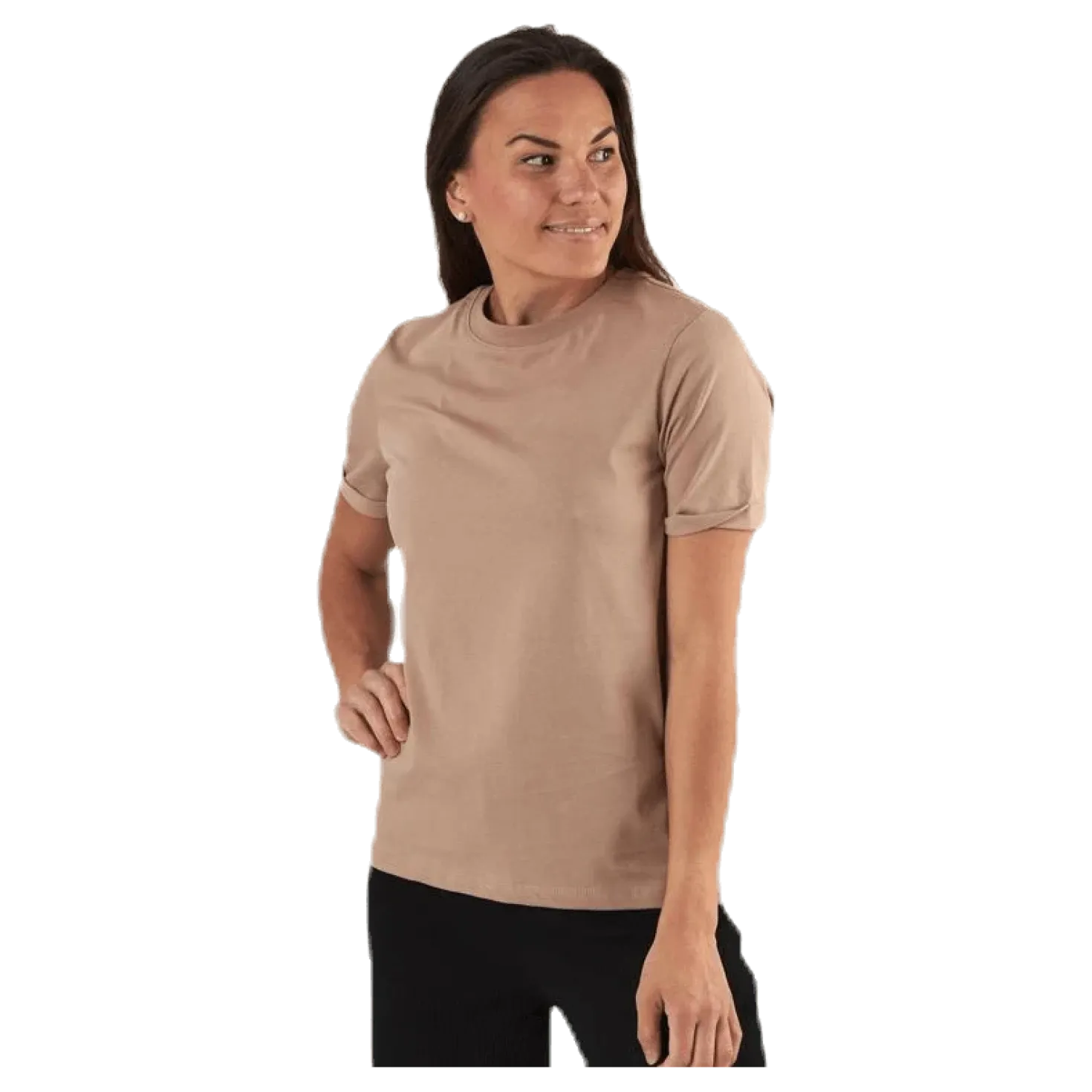 Ria Ss Fold Up Solid Tee Beige