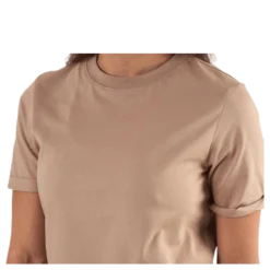Ria Ss Fold Up Solid Tee Beige