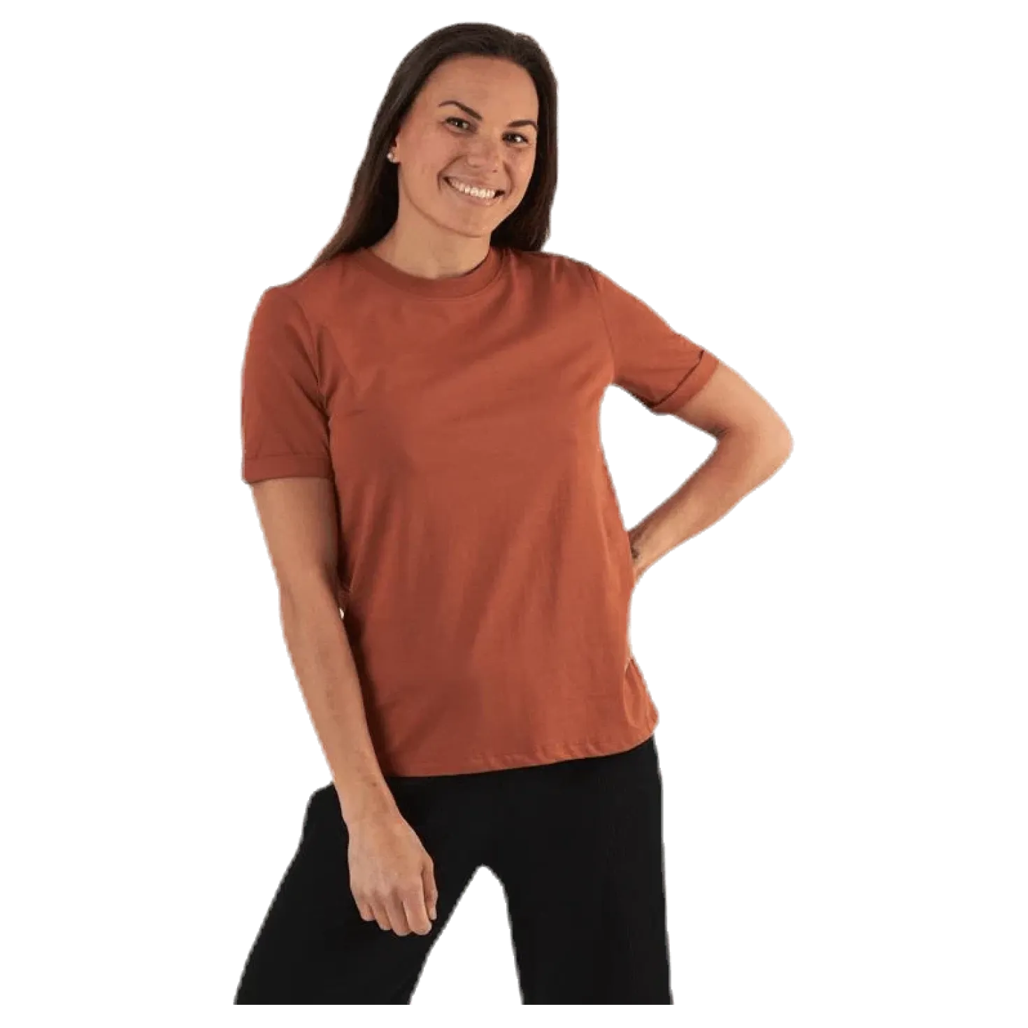 Ria Ss Fold Up Solid Tee Beige