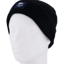 Ribbed Cotton Badge Beanie Noir 031