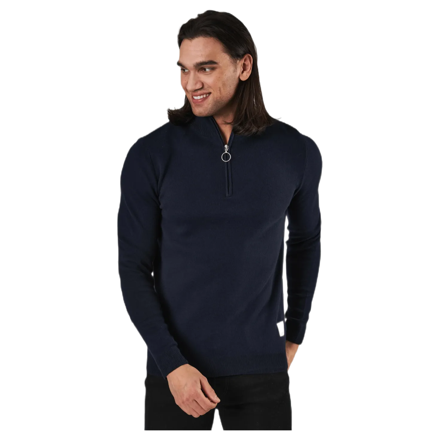 Roy Knit High Neck Zip Navy Blazer