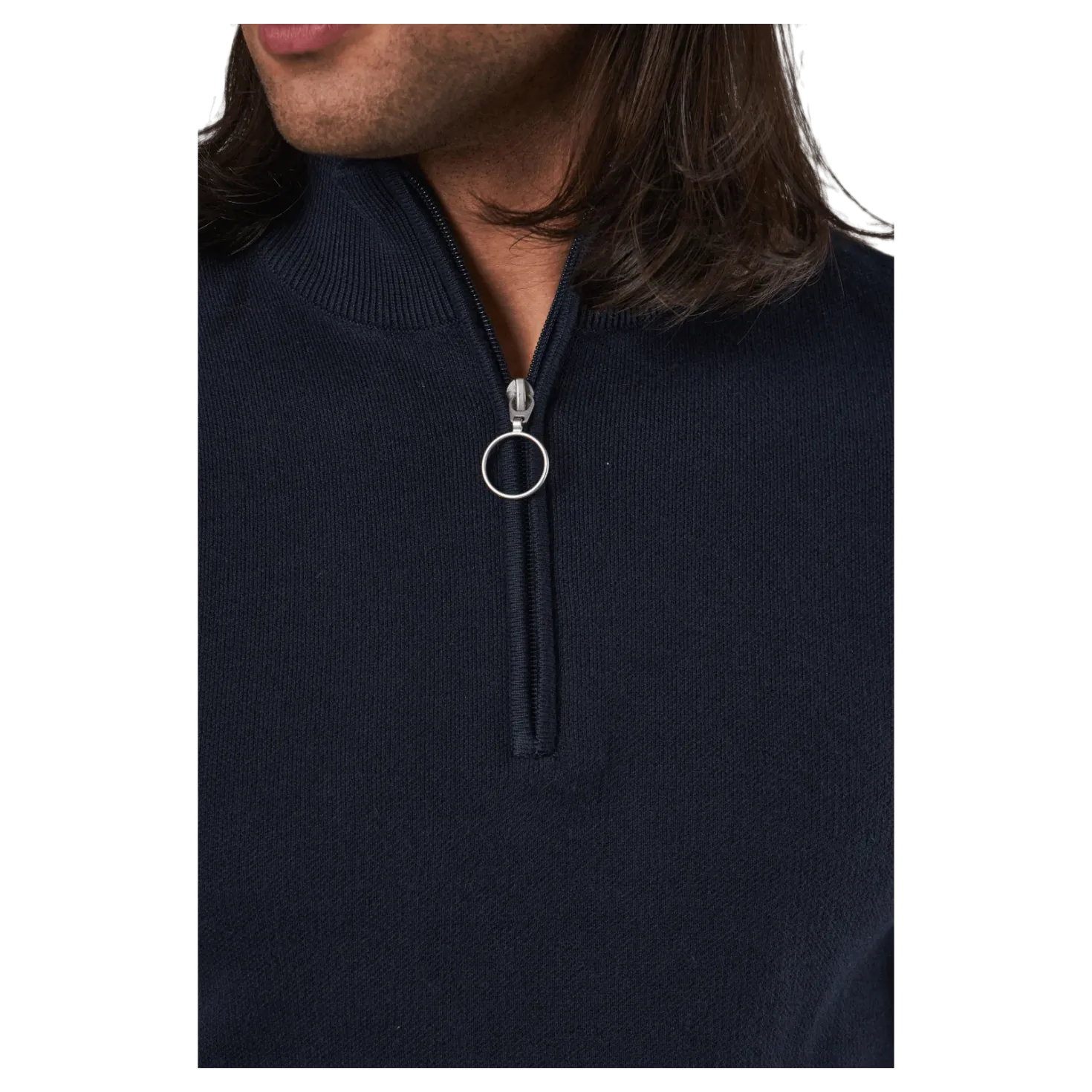 Roy Knit High Neck Zip Navy Blazer