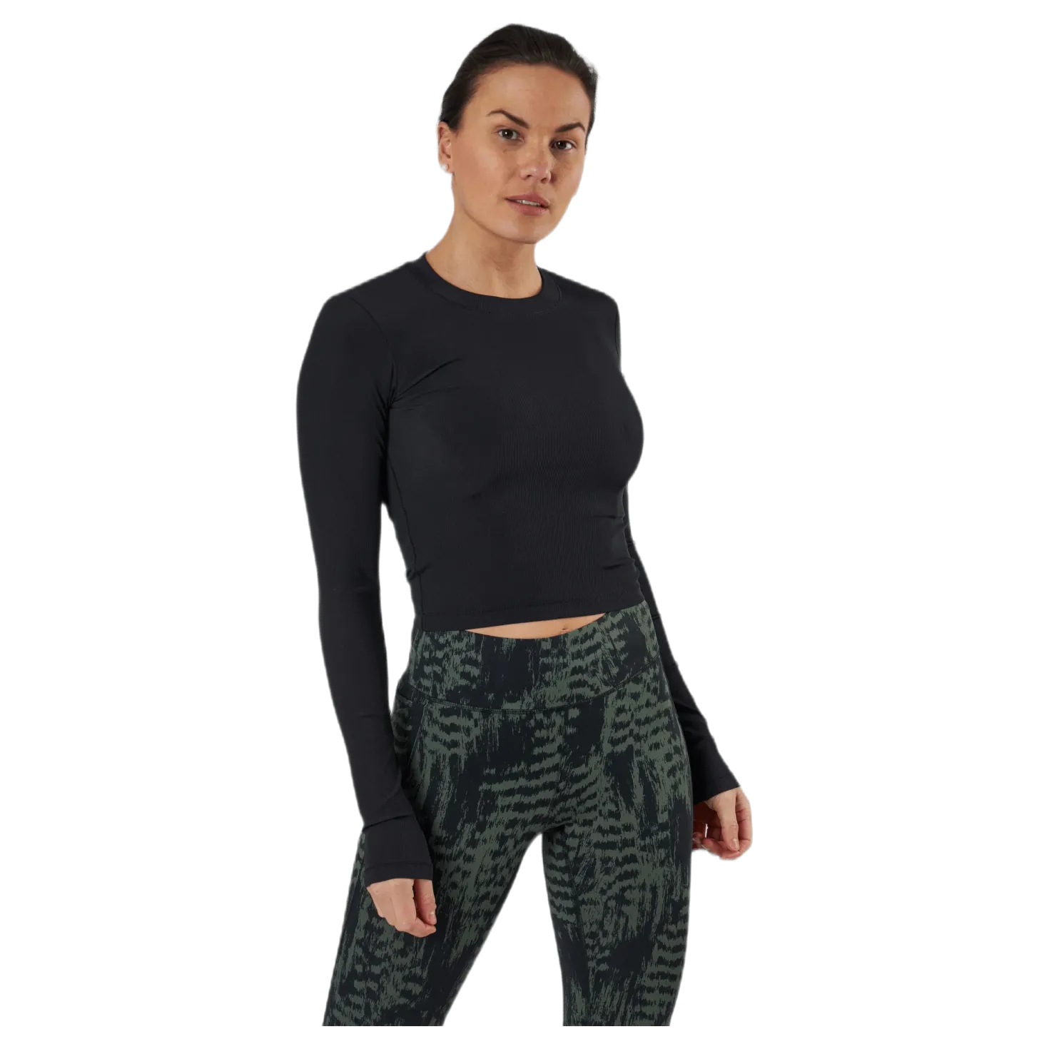 Shiny Rib Long Sleeve Black