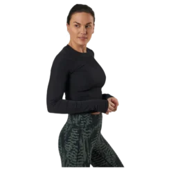 Shiny Rib Long Sleeve Black