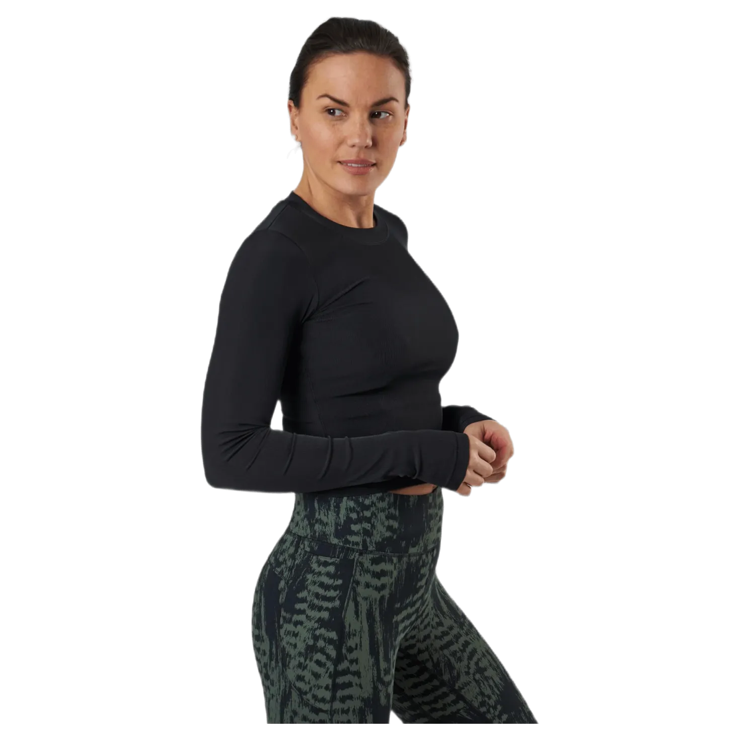 Shiny Rib Long Sleeve Black