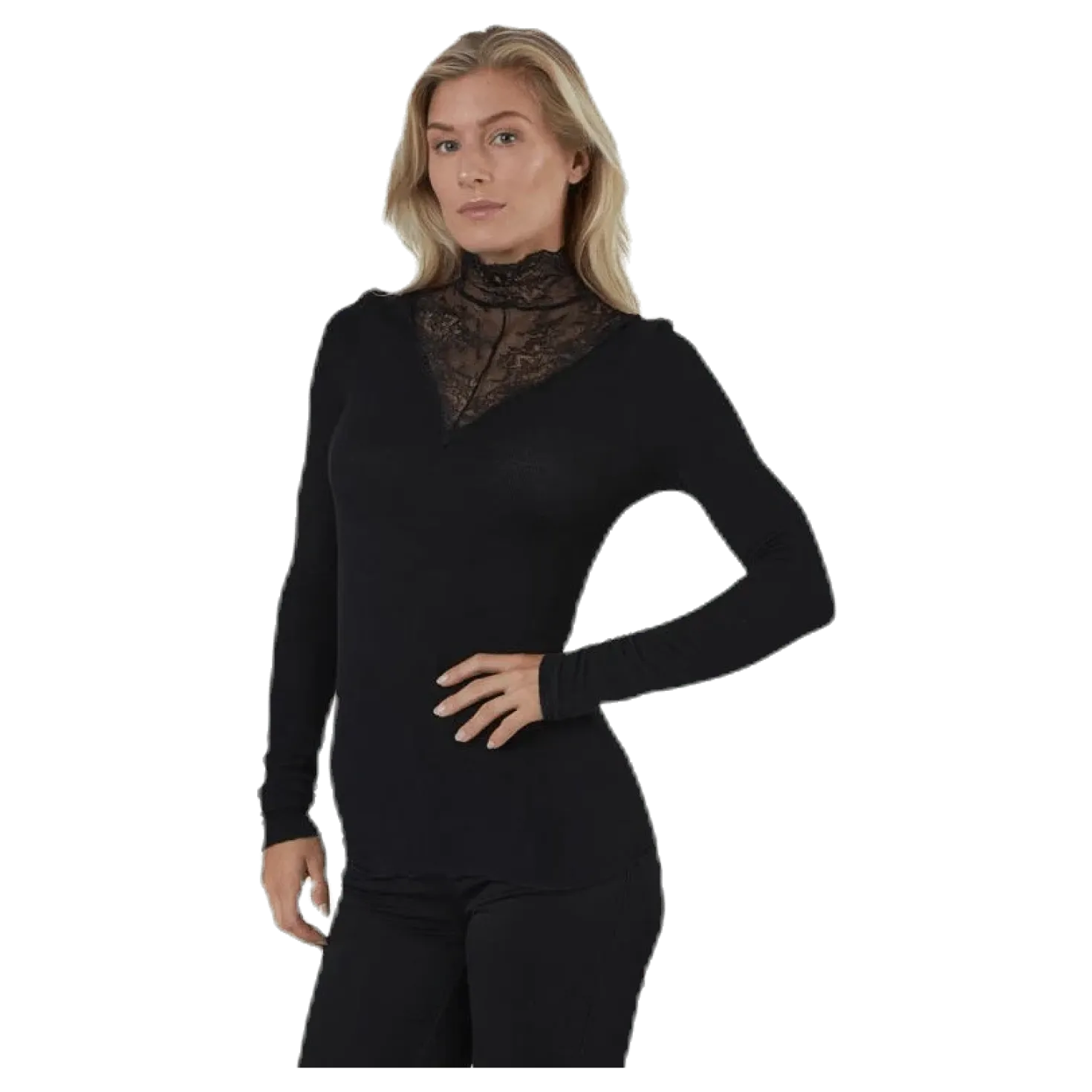Siri Ls T-Neck Top Black