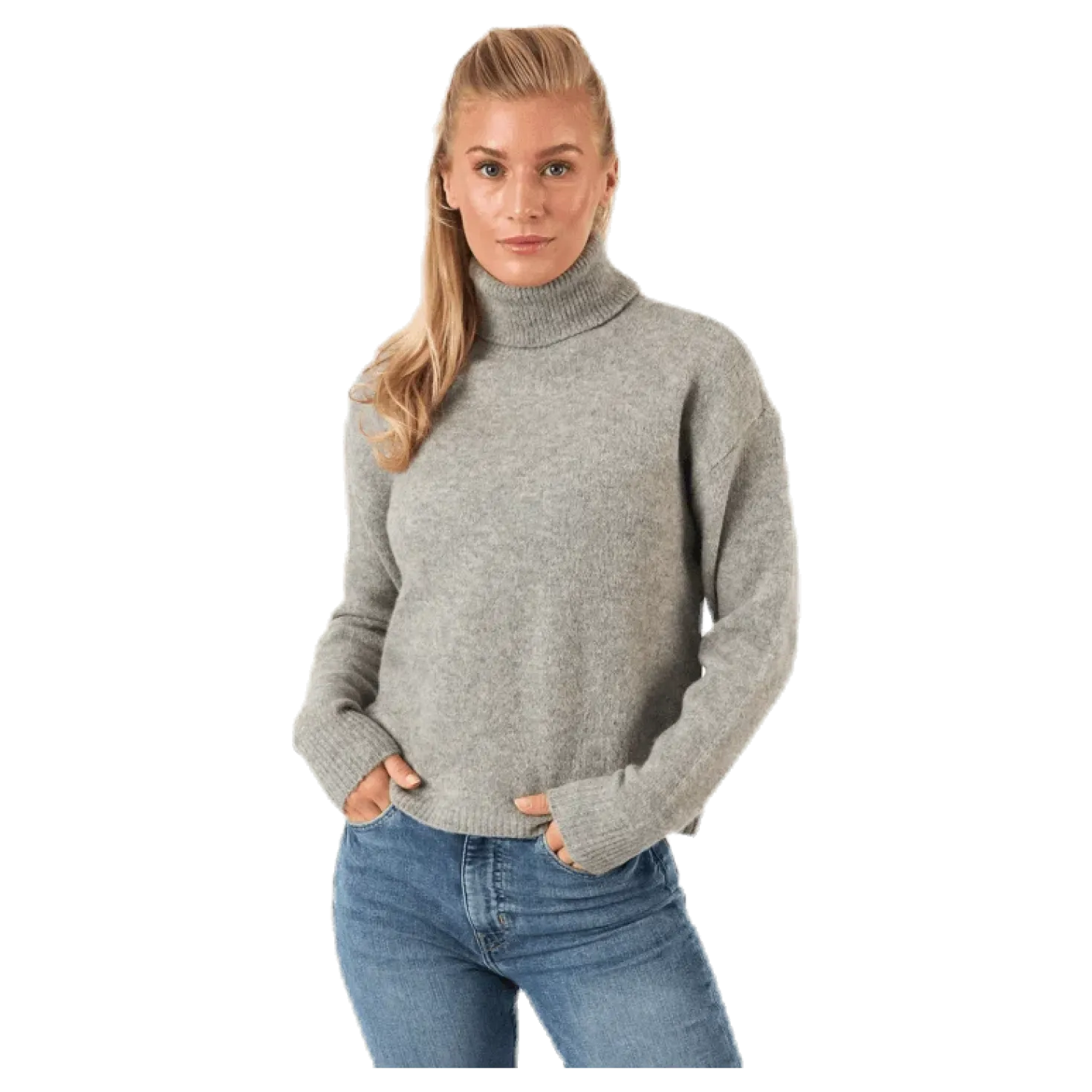 Skyla Ls Roll Neck Wool Knit Grey