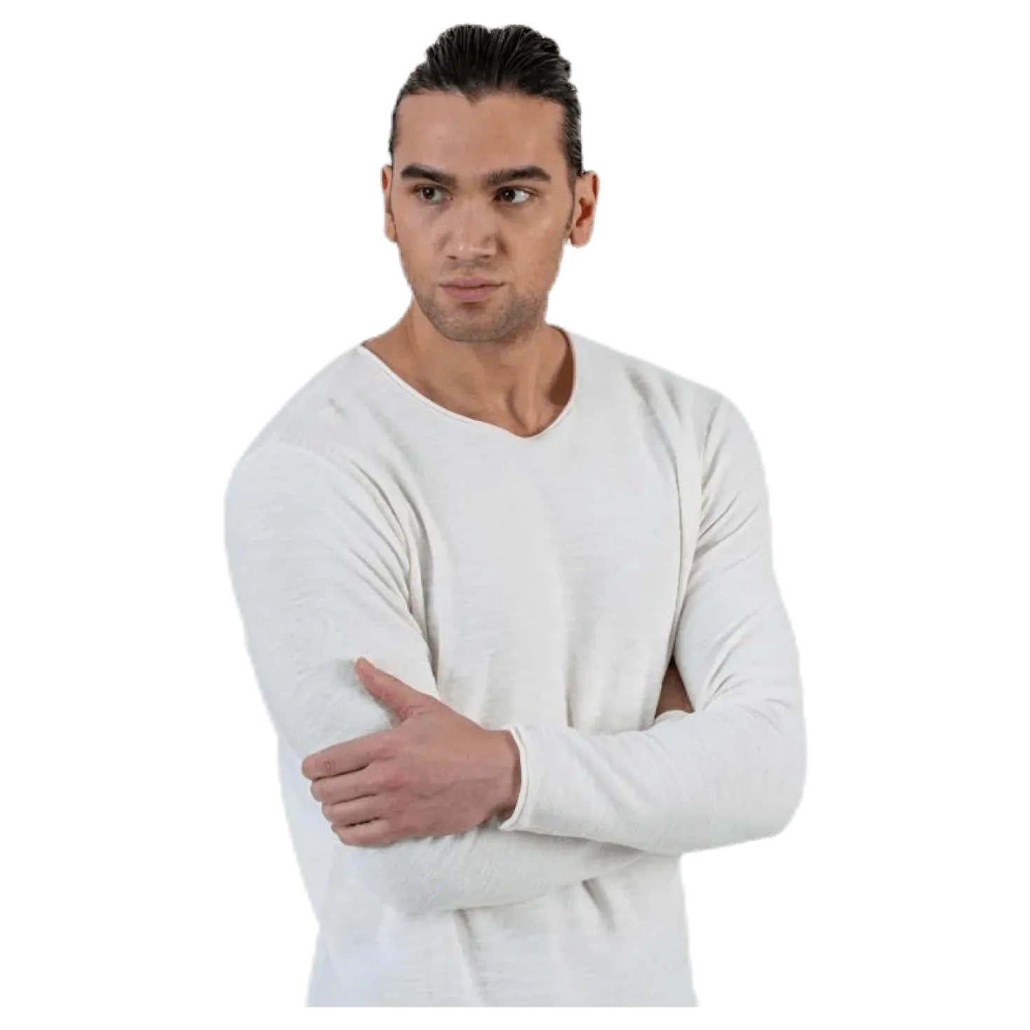 Slub Knit Crew Neck Sts White