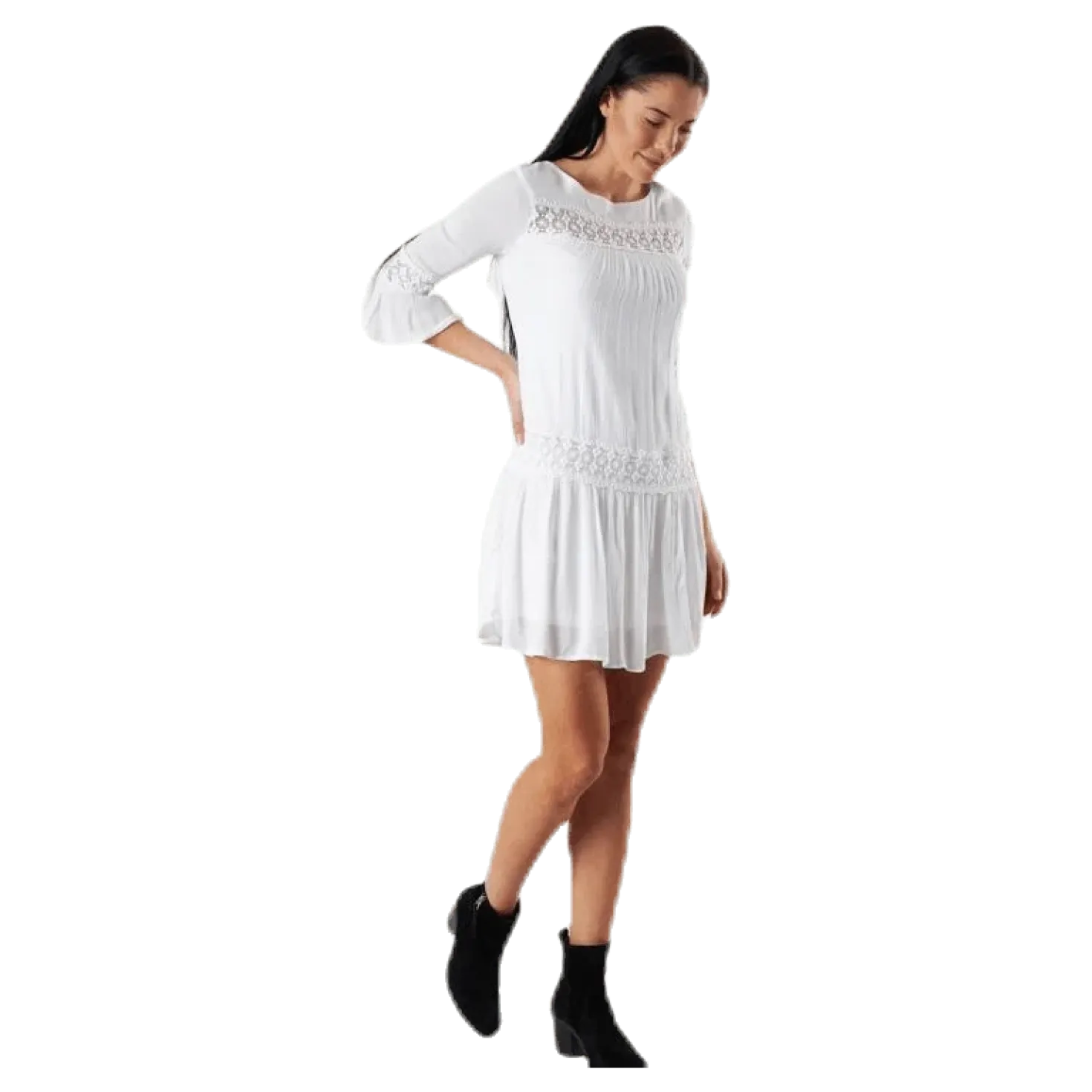 Tyra 3/4 Flare Short Dress Wvn White