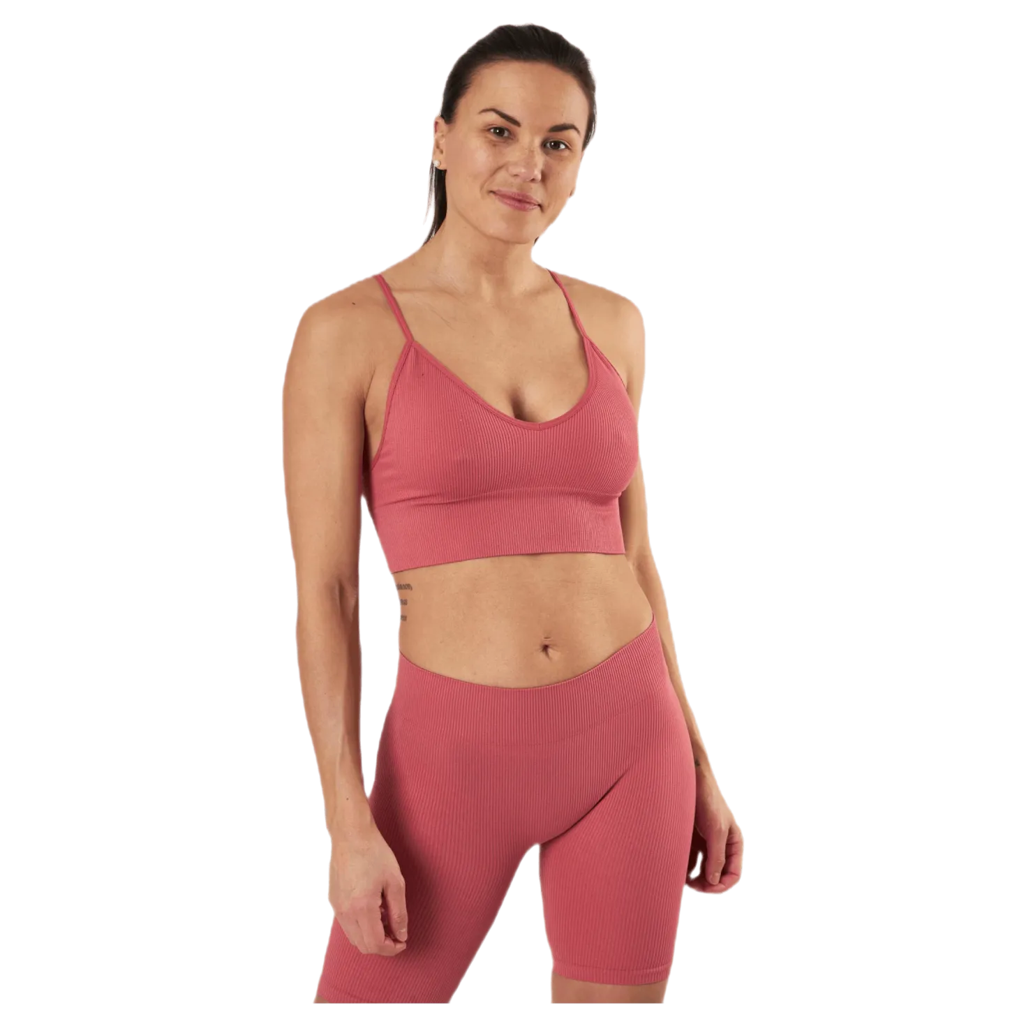 Vicky Rib Seamless V-neck Top Pink