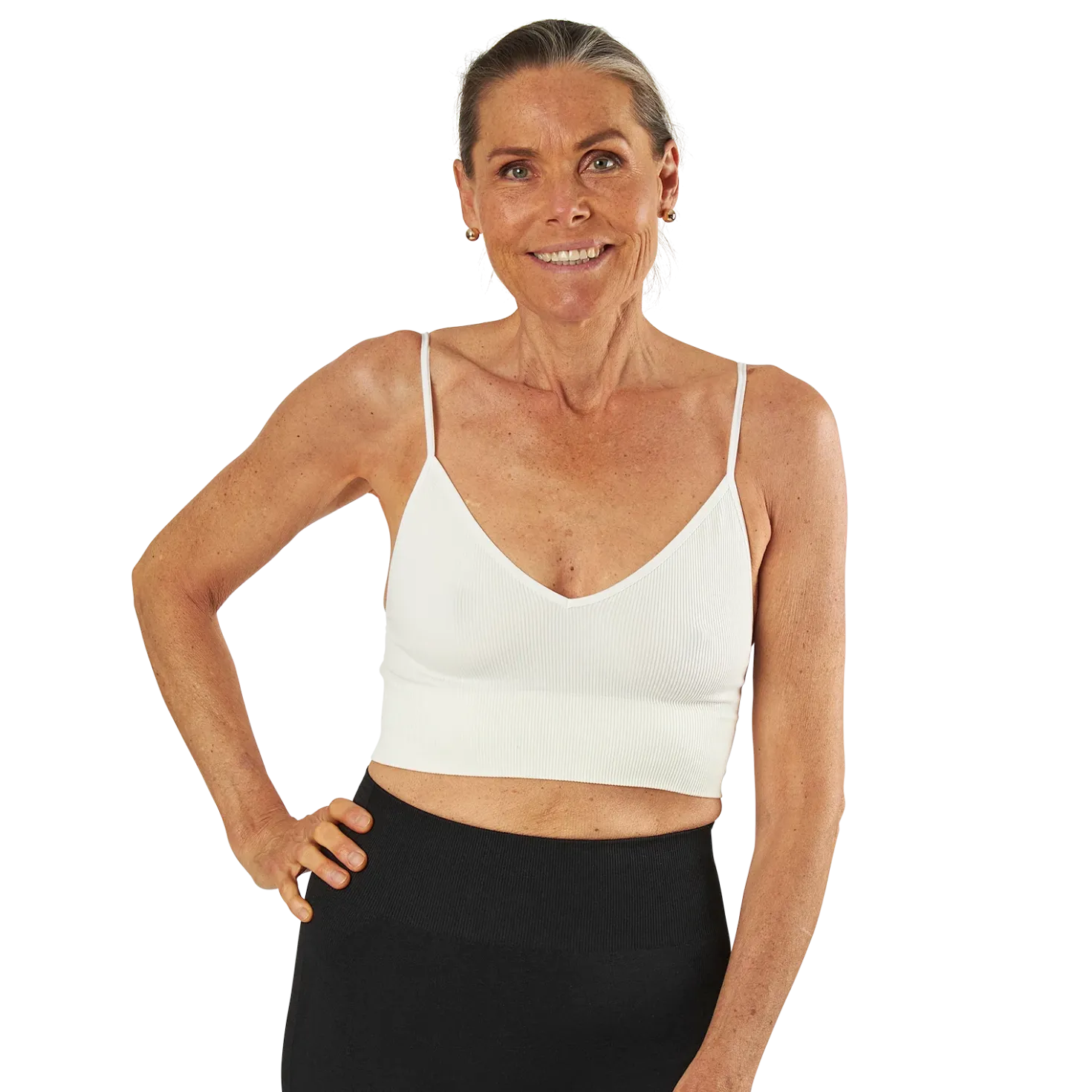Vicky Rib Seamless V-Neck Top White