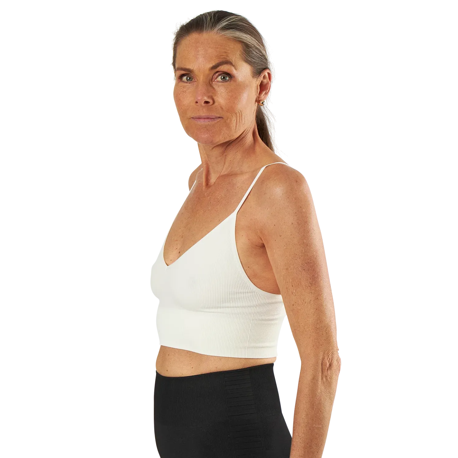 Vicky Rib Seamless V-Neck Top White