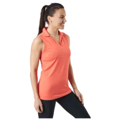 W Cloudspun Coast Sl Polo Hot Coral Heather