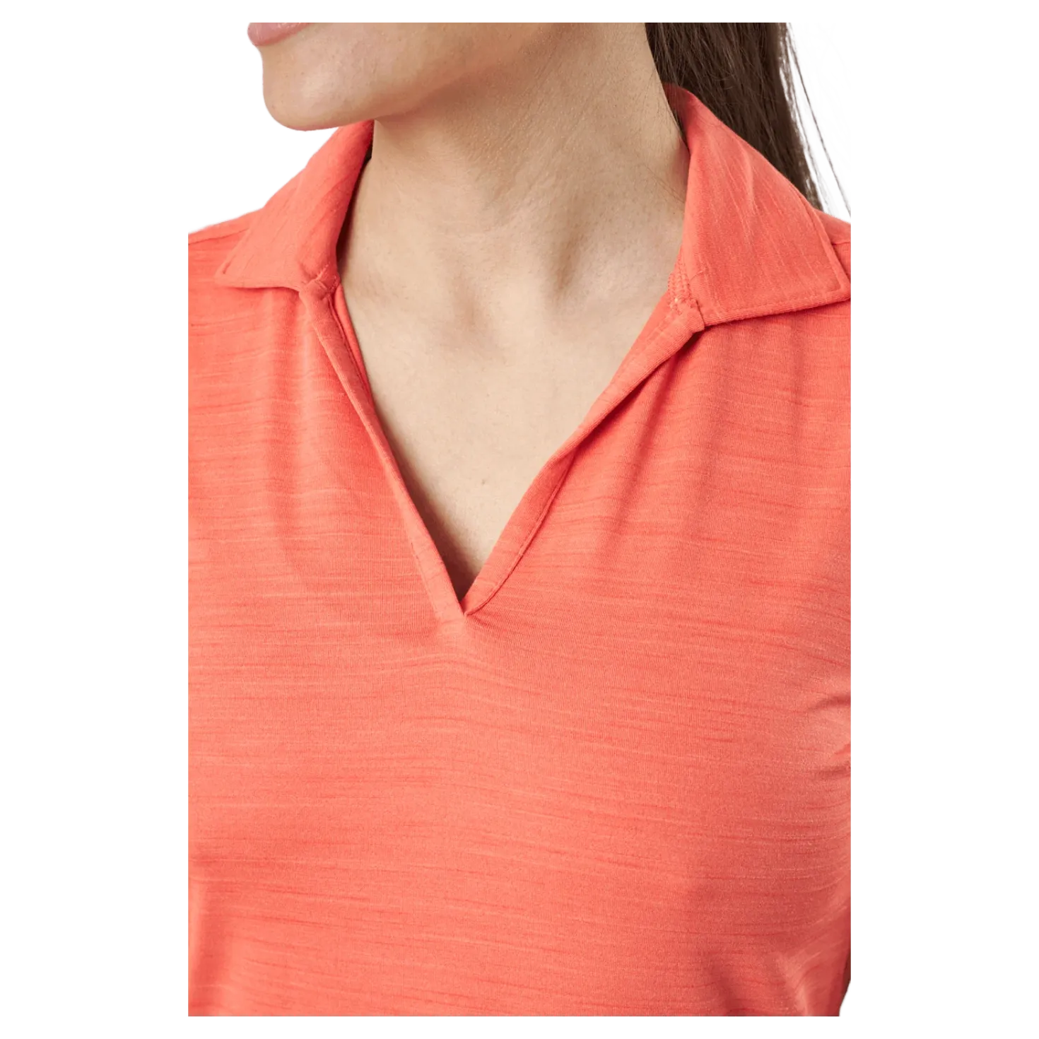 W Cloudspun Coast Sl Polo Hot Coral Heather