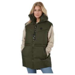 W. Generous Hip Length Vest Dark Army