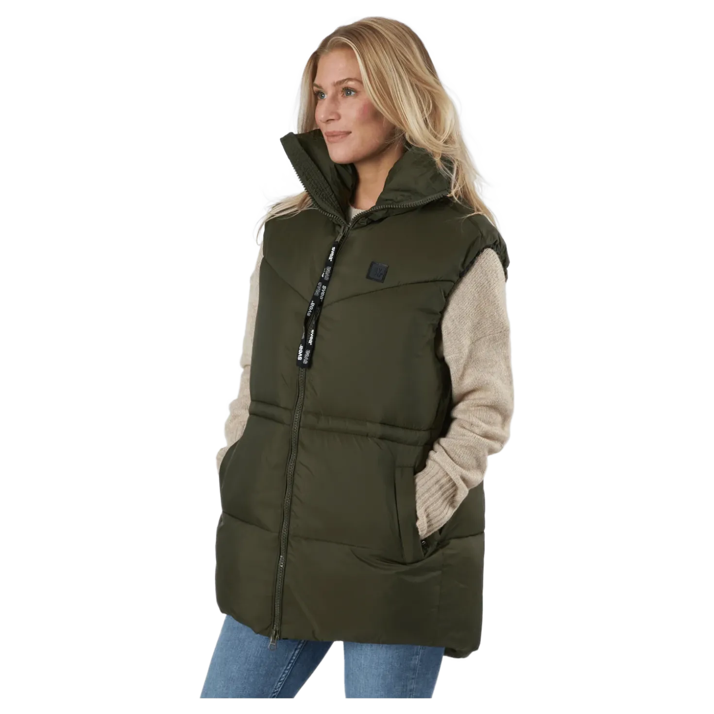 W. Generous Hip Length Vest Dark Army