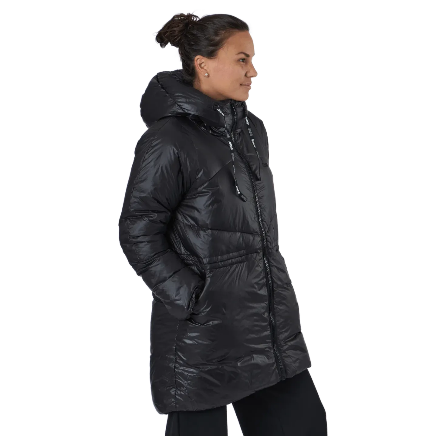 W. Mid Length Shiny Jacket Black