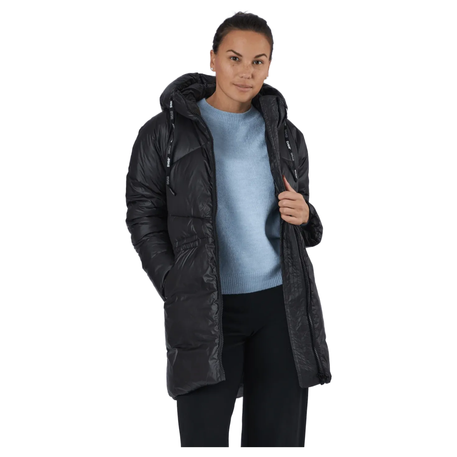 W. Mid Length Shiny Jacket Black