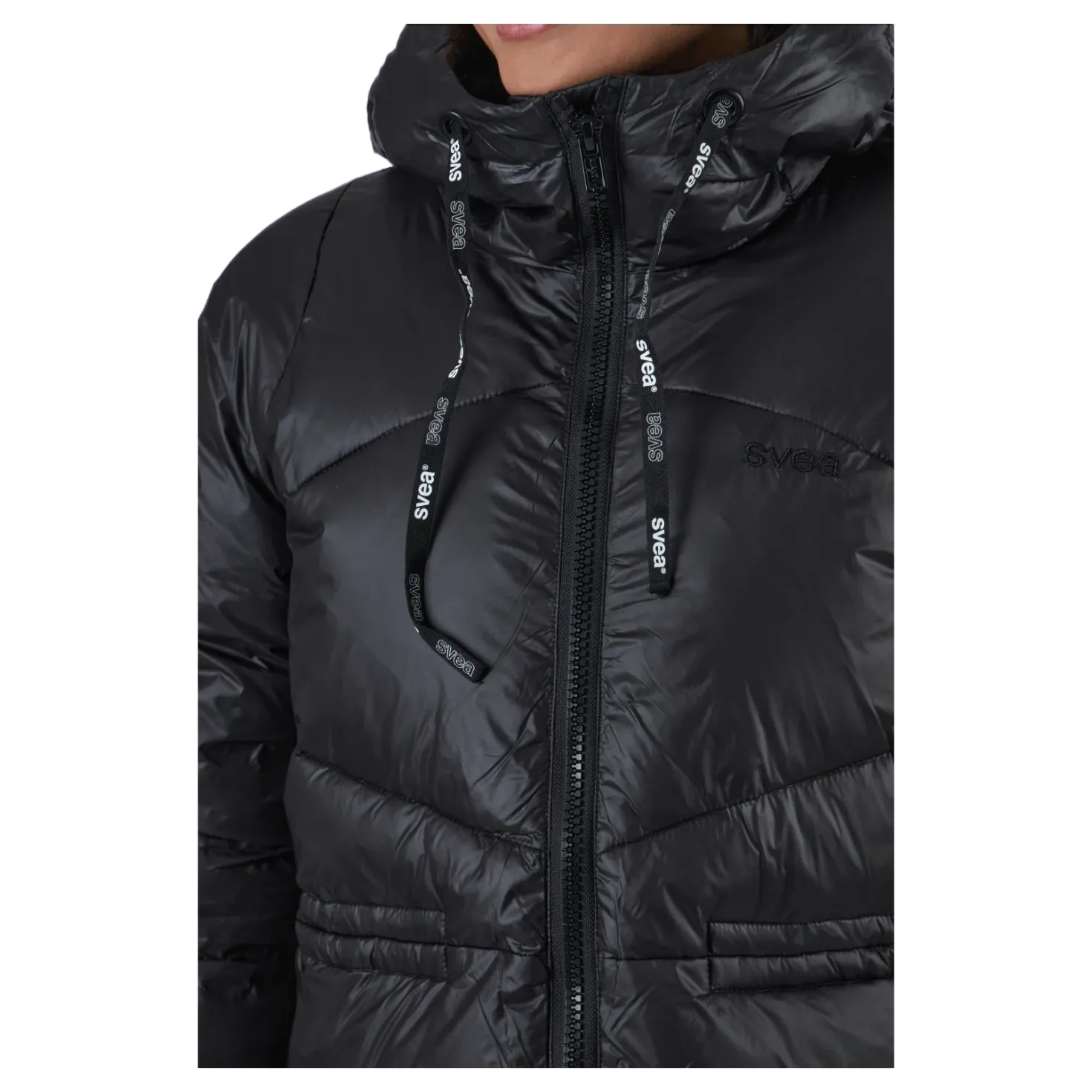 W. Mid Length Shiny Jacket Black